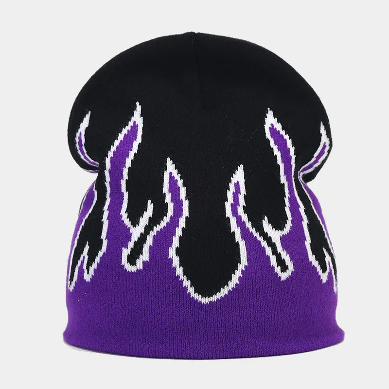 Flame Print Knit Beanie – Hip-Hop Style Winter Hat