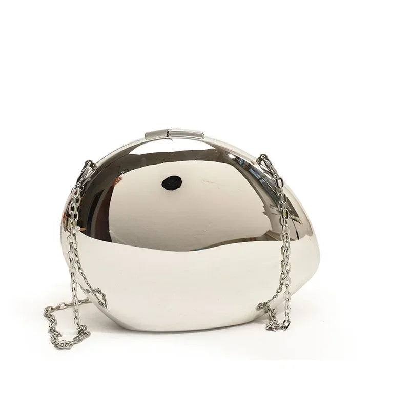 Designer Acrylic Shell Shape Clutch Bag | Gold Silver Women's Evening Party Bag (Cute Shiny Metal Shoulder & Crossbody Purse)