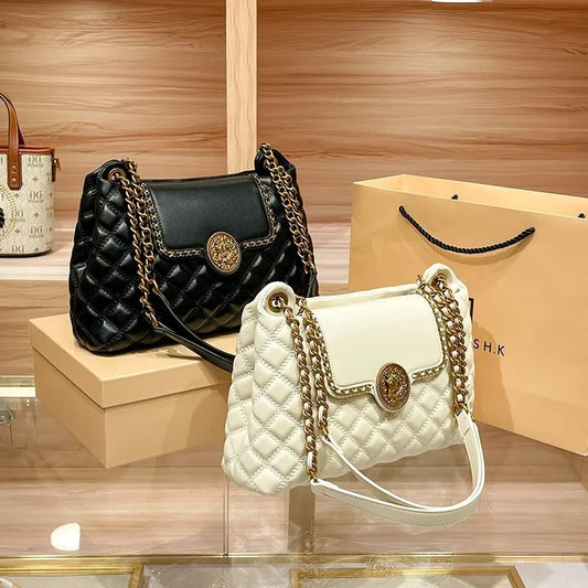 Luxury Genuine Leather Chain Shoulder Bag for Women | New Designer Large Capacity Underarm Handbag (Diamond Lattice)