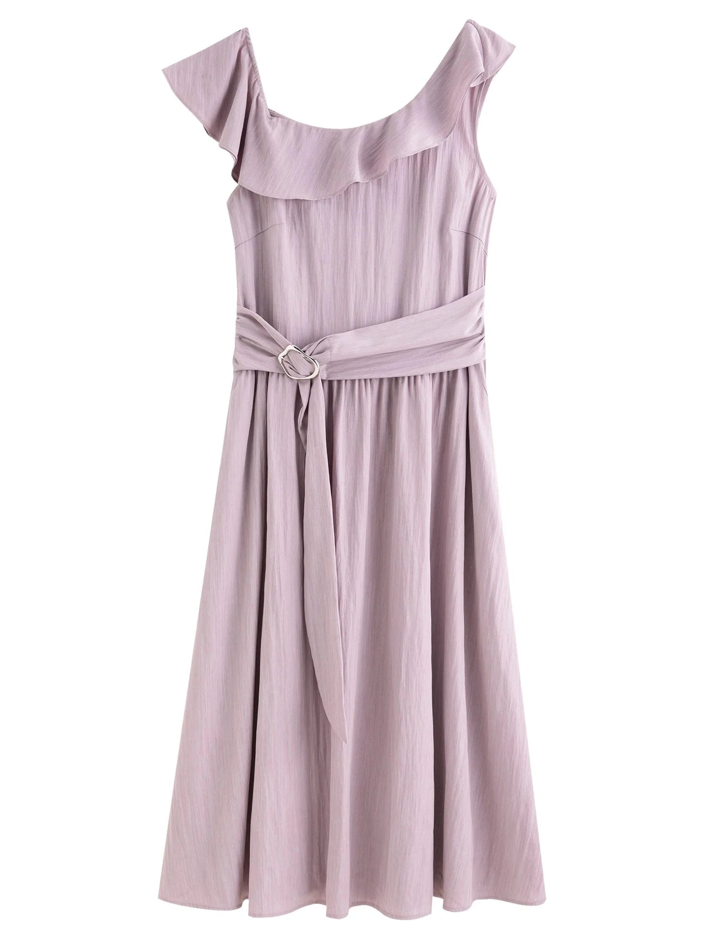 Light Purple Ruffled Off-Shoulder Summer Maxi Dress