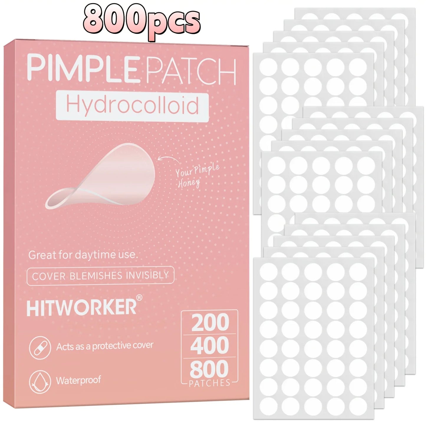 HITWORKER Hydrocolloid Acne Patches | Round Pimple Dots (200–800 pcs)