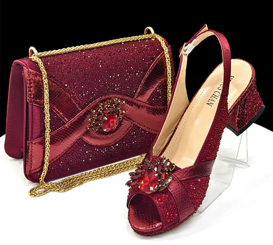 Elegant Women's Peep-Toe Heels and Matching Bag Set EDS40