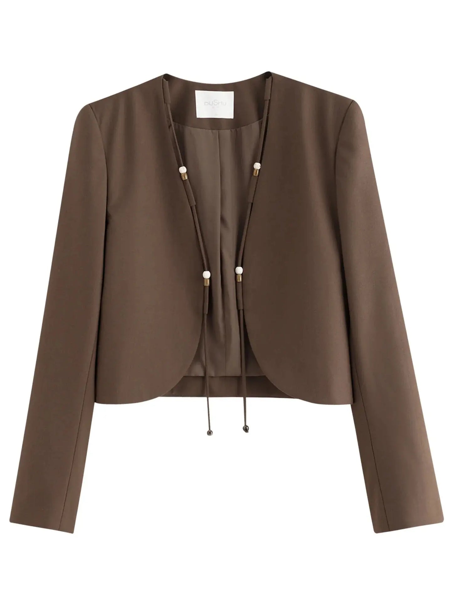 Plus Size Autumn Jacket: Beaded Detail & Curved Hem