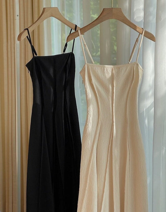 Vintage Spaghetti Strap A-line Dress Summer Slim Waist Sleeveless Mid-Length vestidos