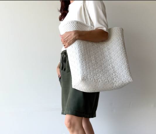 Authentic Mexican Handwoven White Tote Bag