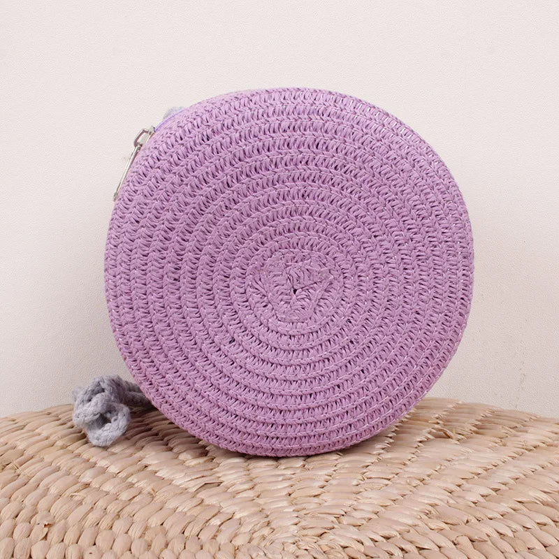 Summer Woven Straw Crossbody Bag for Women | Fashion Round Handmade Rattan Beach Small Handbag (Travel Female Shoulder Bag)