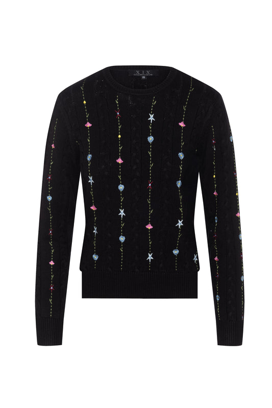 Embroidered Cable Sweater