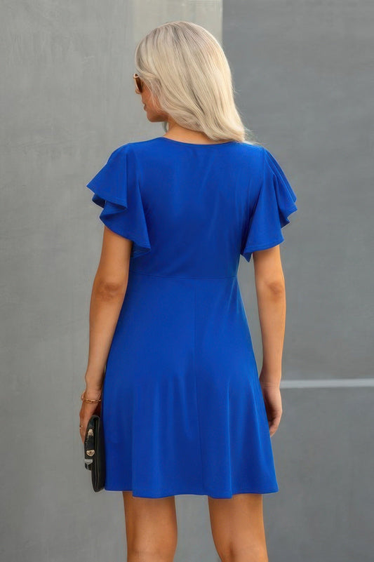 Crew Neck Ruffled Short Sleeve Solid Dress See size chart under “more details”