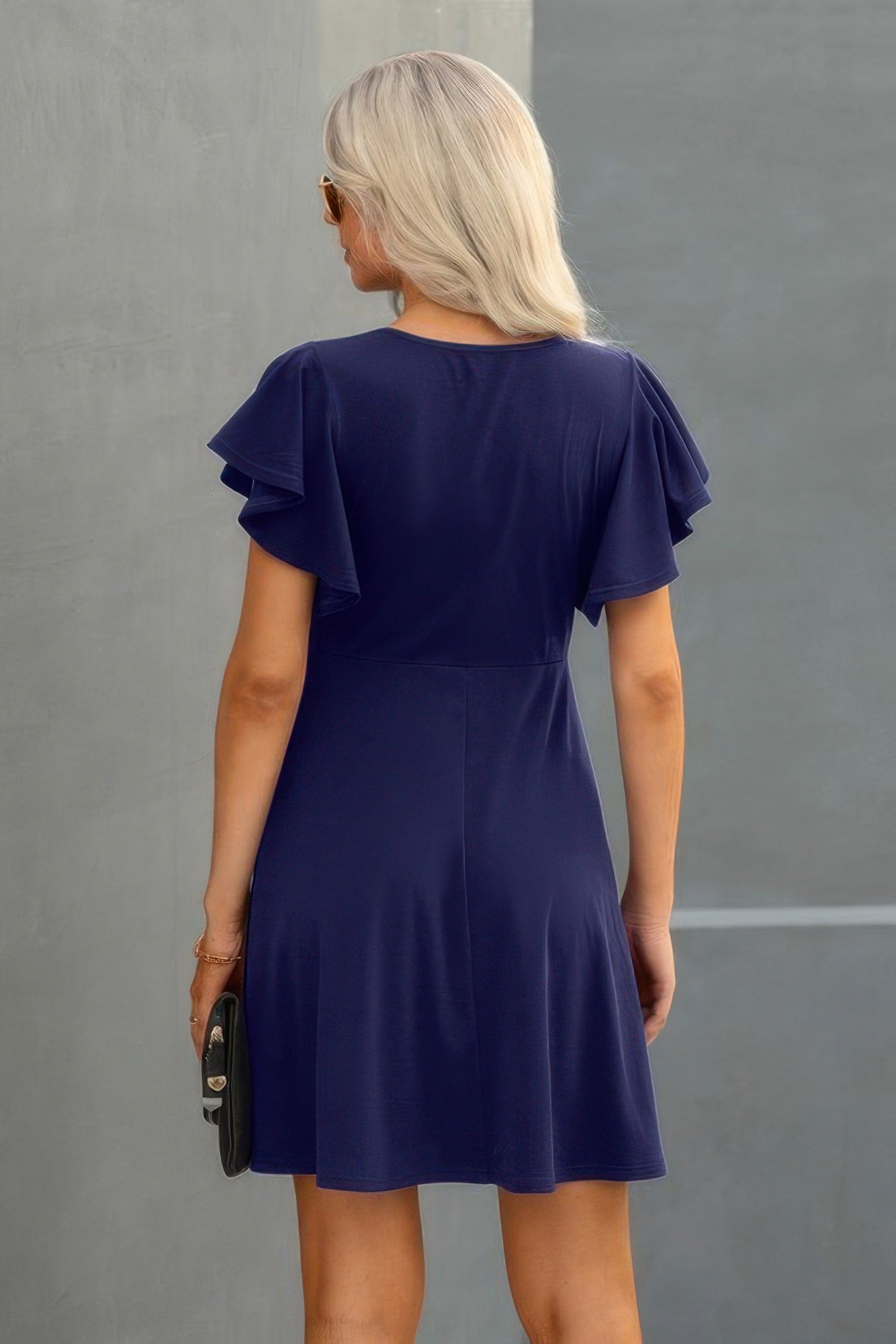 Crew Neck Ruffled Short Sleeve Solid Dress See size chart under “more details”