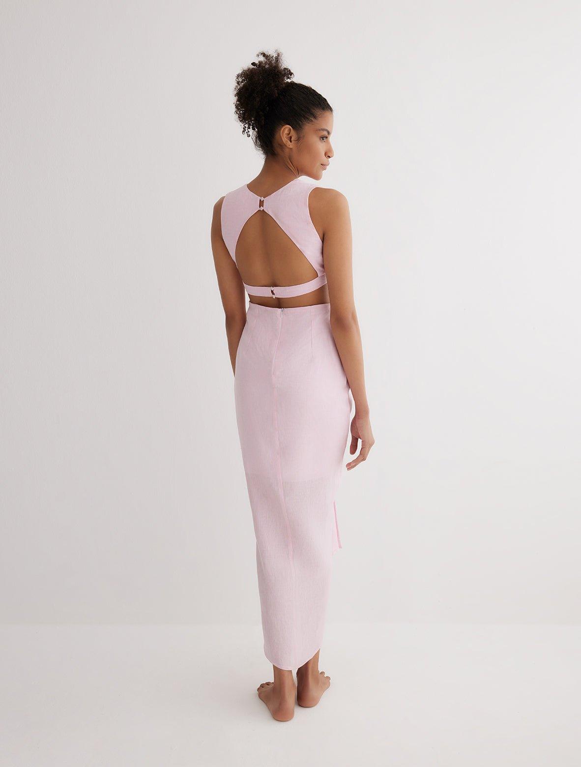 Adelice Pink V-Neck Maxi Dress with Front Slit