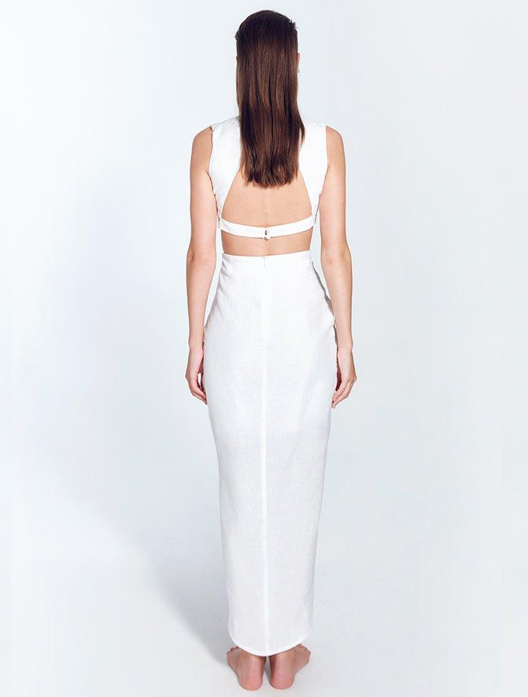 Adelice White V-Neck Maxi Dress with Front Slit