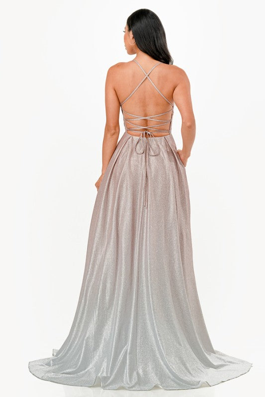 Back lace up ombré gown