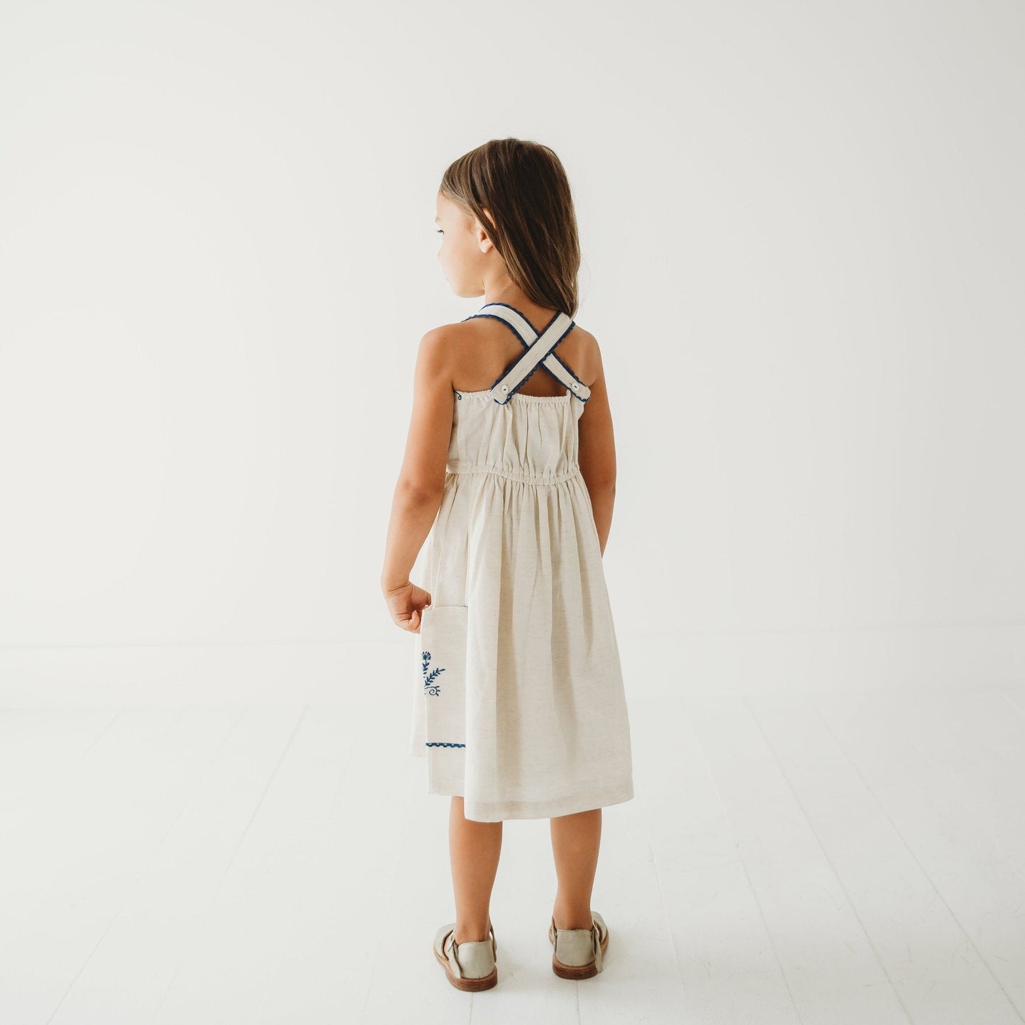 Azurea Hand-Embroidered Linen Dress | Artisan Floral Heirloom