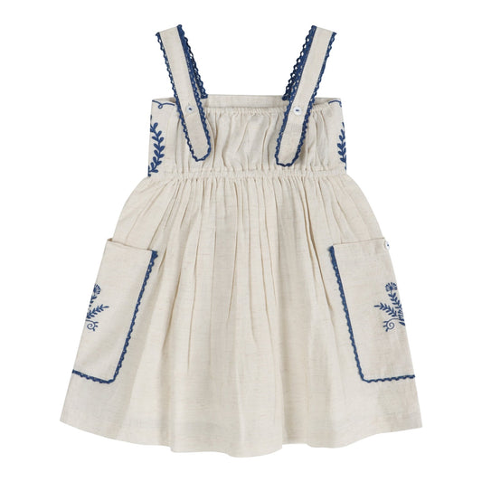 Azurea Hand-Embroidered Linen Dress | Artisan Floral Heirloom