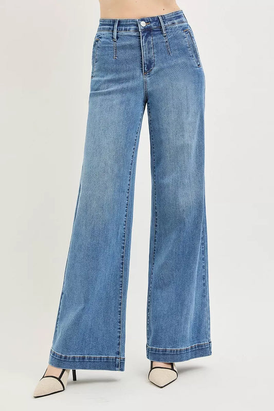 RISEN Tummy Control Elastic Band High Rise Wide Jeans