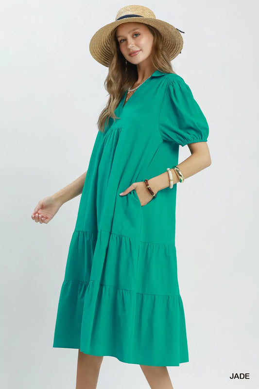 Umgee Solid Tiered Midi Dress