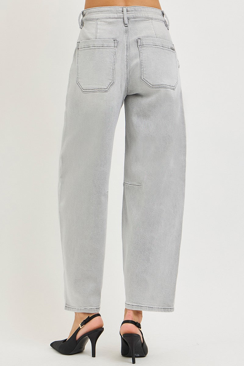 RISEN Slouchy Cropped Barrel Gray Denim Jeans