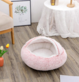 2-in-1 Round Plush Pet Bed for Dogs & Cats — Warm Winter House