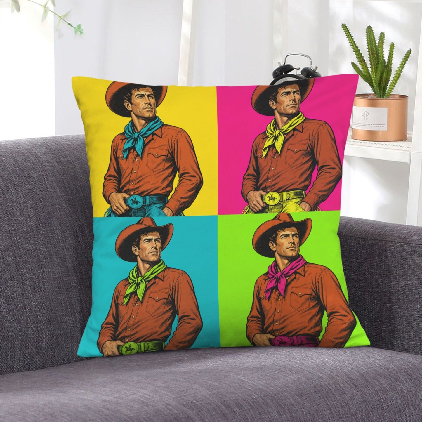 Baha Ranch The Last Roundup Bronc Rider Collage Throw Pillow Cover Made in America