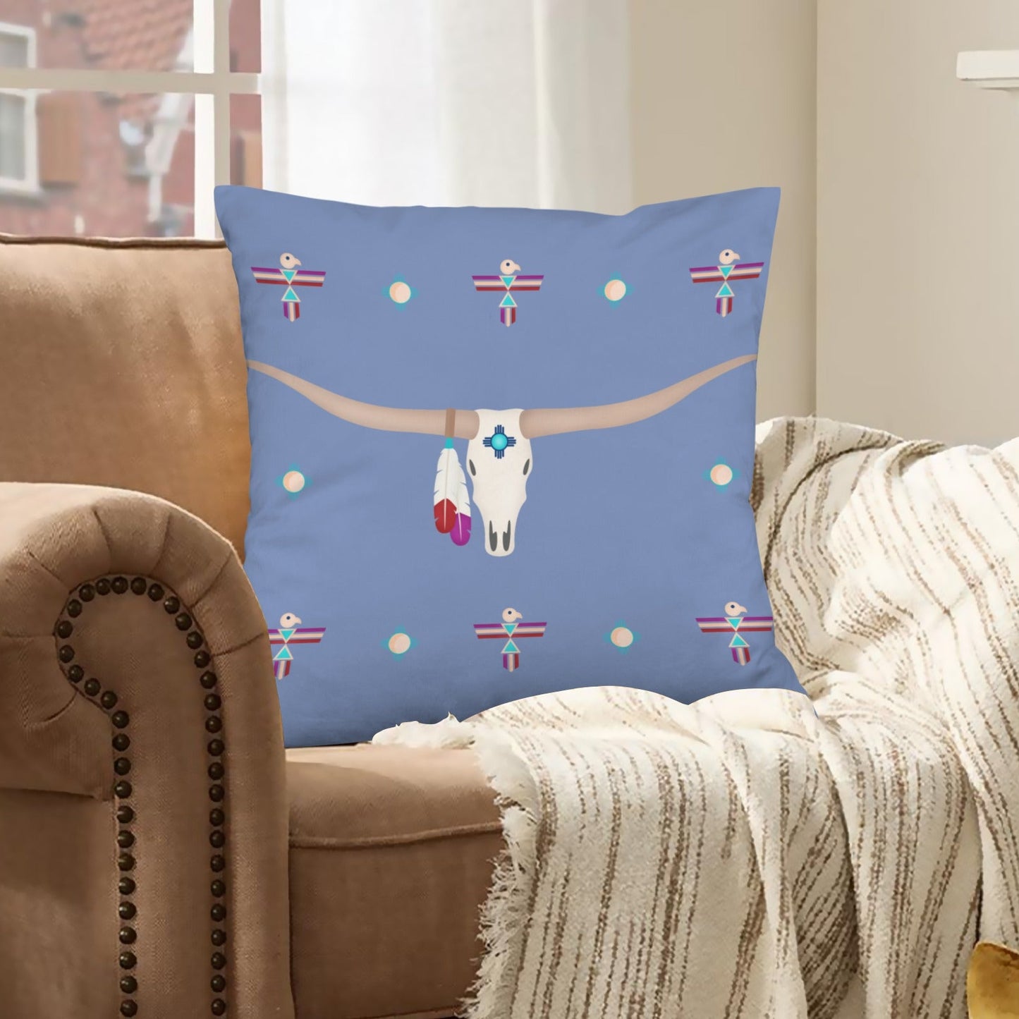 Baha Ranch Velvety Soft Southwest Longhorn Zia Pillow Cover Made in America
