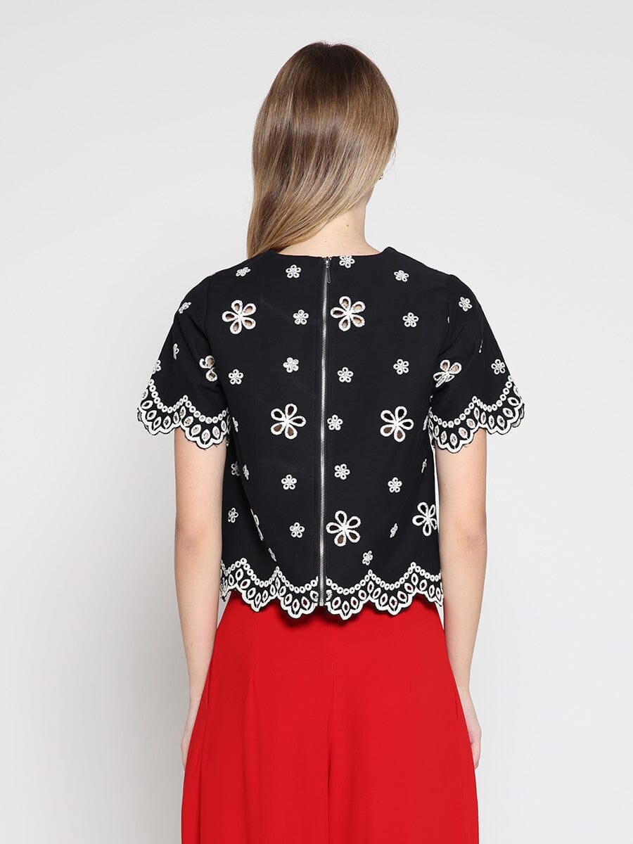 Embroidered eyelet crop top