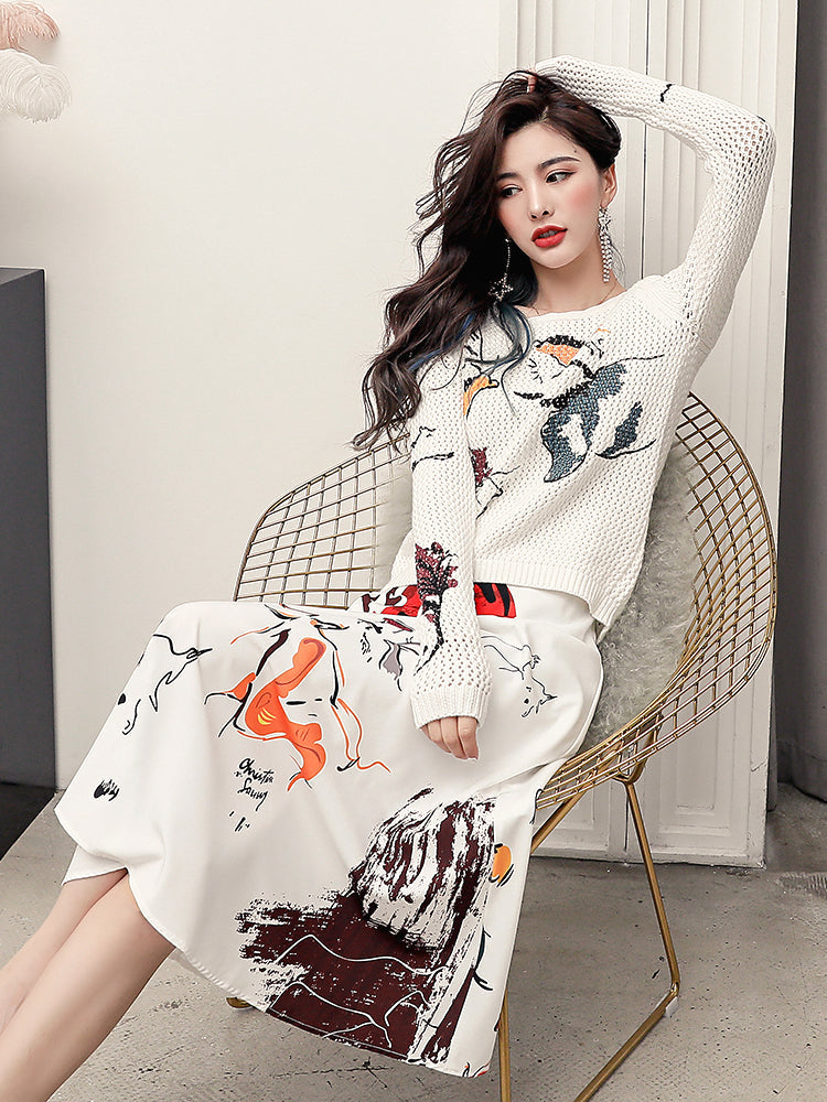 New Women's Skirt Knit Two-piece Suit See size chart under “more details”