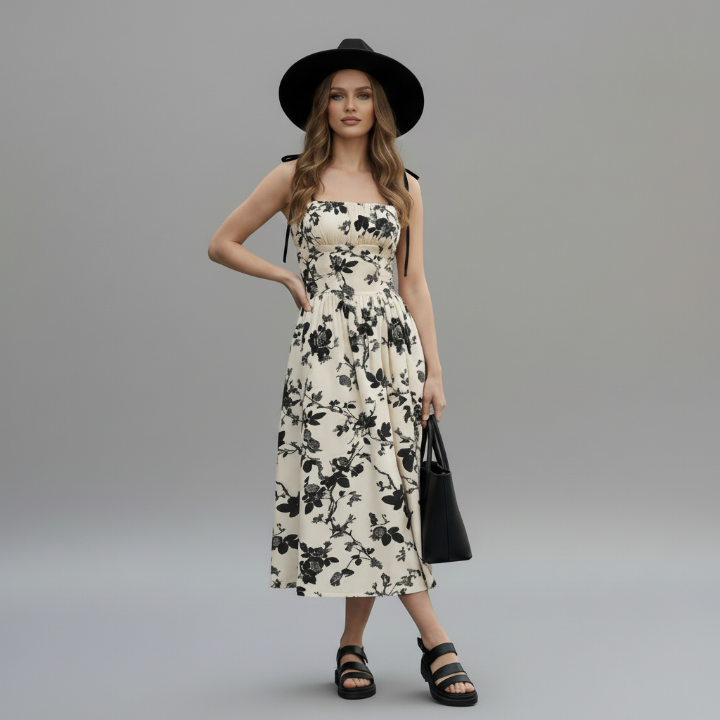 Tie-Shoulder Floral Mini Dress