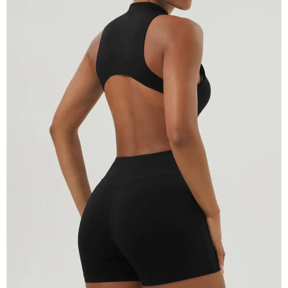 Half Zipper Bare Back Yoga Waist Show Sports Workout Romper