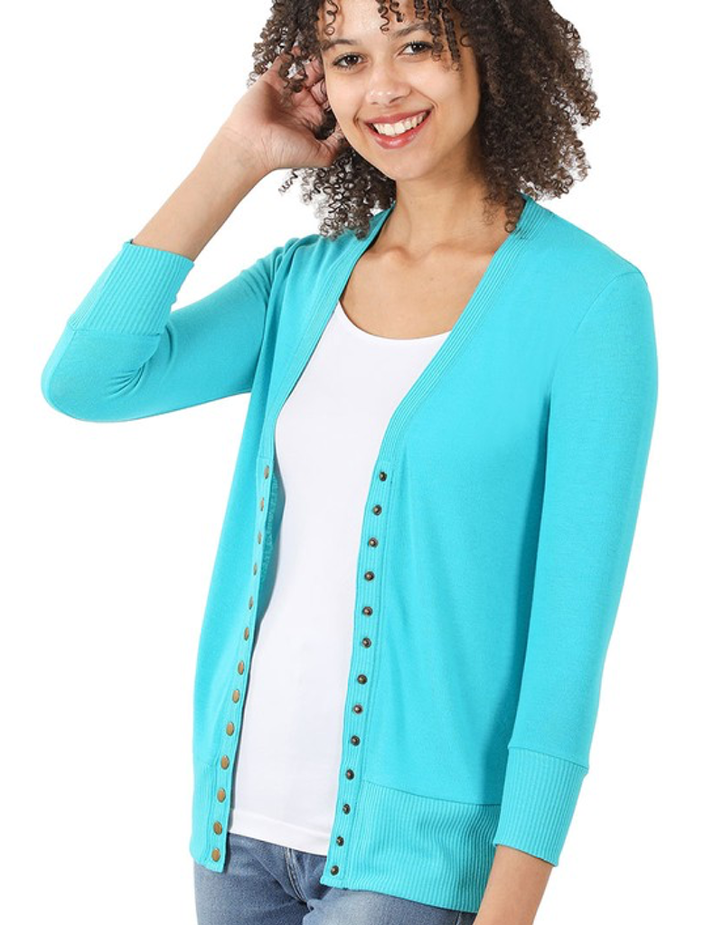 Snap Cardigan 3/4 Sleeve - Ice Blue