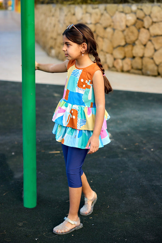 Marina UPF50+ Modest Swimwear for Girls - Colorful/Navy Blue - C2505