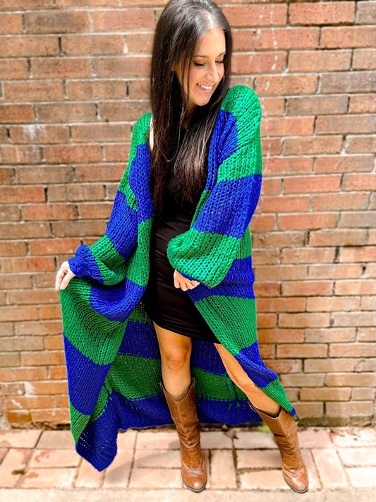 Oversized Chunky Striped Balloon Sleeve Duster