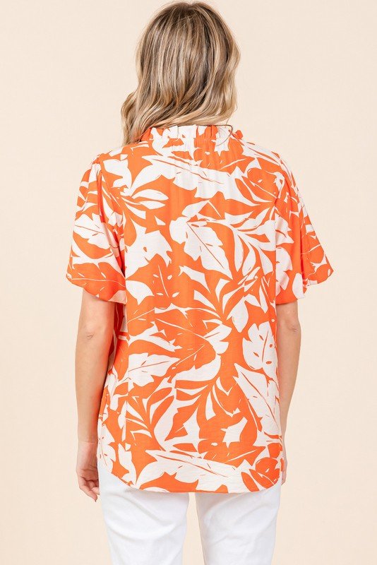 Jodifl Print Puffed Sleeves Western Top — Frilled Neck with Adjustable Fit Lightweight Layering