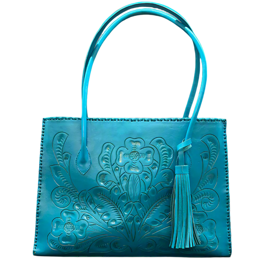 The Amy| Hand-Tooled Leather Tote Bag