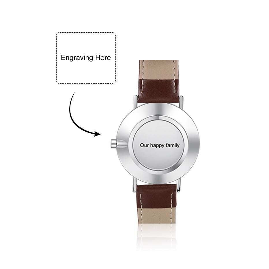 Personalized Photo and Custom Message Watch Brown Leather Band