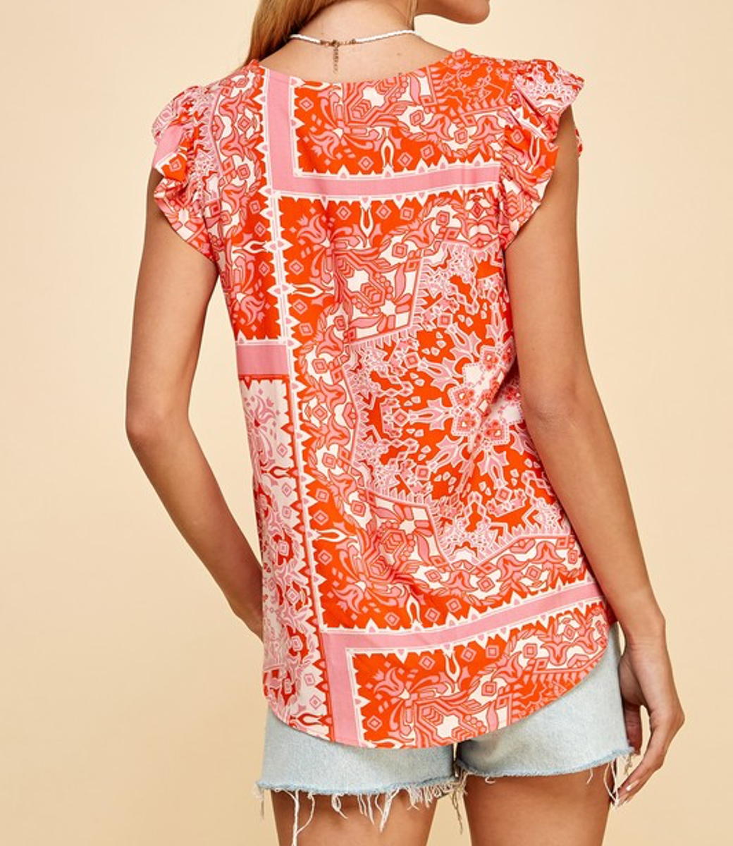 Tribal Printed Sleeveless Top - Pink