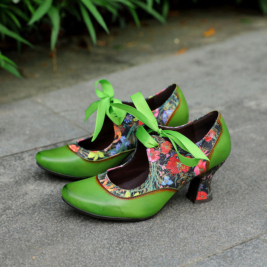 Women's Pumps Mary Jane Handmade Shoes Vintage Shoes Party Outdoor Daily Elegant Bohemia Heels