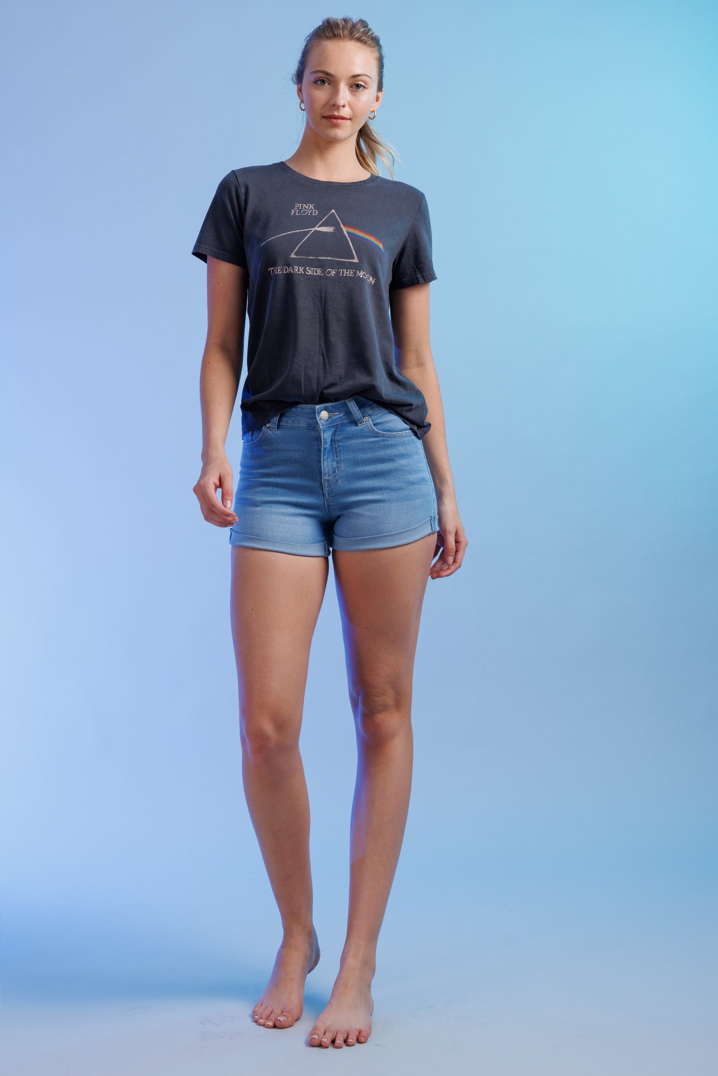 High Rise Cuffed Denim Shorts