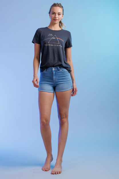 High Rise Cuffed Denim Shorts