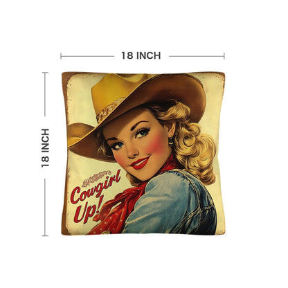 Baha Ranch Vintage Cowgirl Up Throw Pillow Case 18 x 18 Made in America