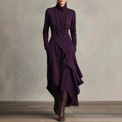 Women's Solid Color Cross-sleeve High-neck Dress