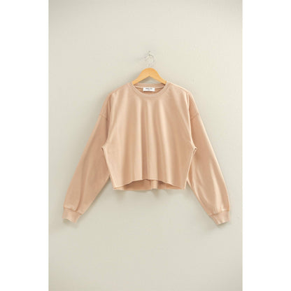 Cropped Crewneck Sweatshirt With Oversized Sleeves