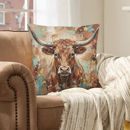 Baha Ranch Velvety Soft Painted Bull Pillow Cover Made in America