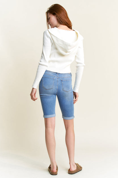 Mid Rise 5 Pocket Bermuda Denim Shorts