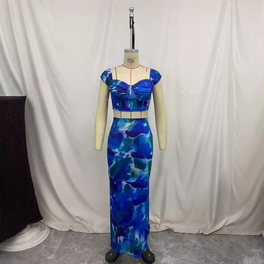 Printed Cropped Camisole With Straps Figure-hugging Sheath Maxi Skirt See size chart under “more details”