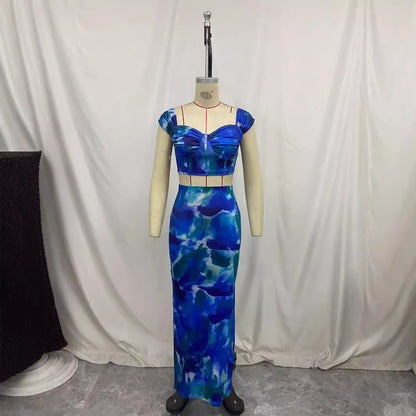 Printed Cropped Camisole With Straps Figure-hugging Sheath Maxi Skirt See size chart under “more details”