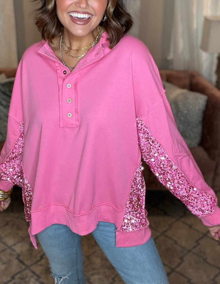 Winter New Loose Sequins Patchwork Sweater