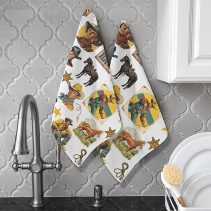 Baha Ranch Vintage Cowboy Collage Dish Towel Set of 2 Made in America