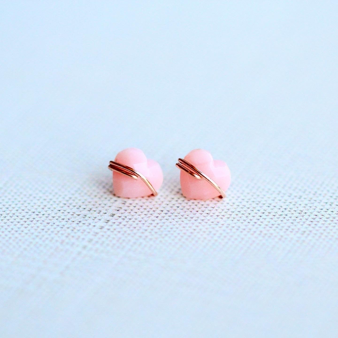 Heart Studs - Pink Opal