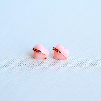 Heart Studs - Pink Opal