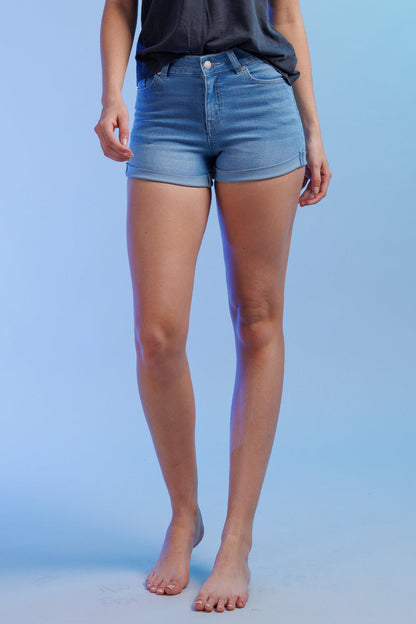High Rise Cuffed Denim Shorts
